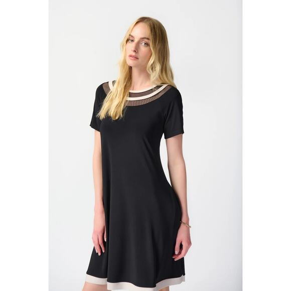 NWT Joseph Ribkoff Black/Moonstone A-Line Dress Style | Black Cream | SZ 16 - Picture 2 of 12